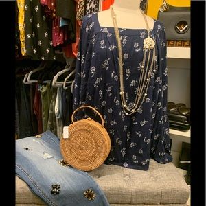 - This blue and white floral square neck with jeans